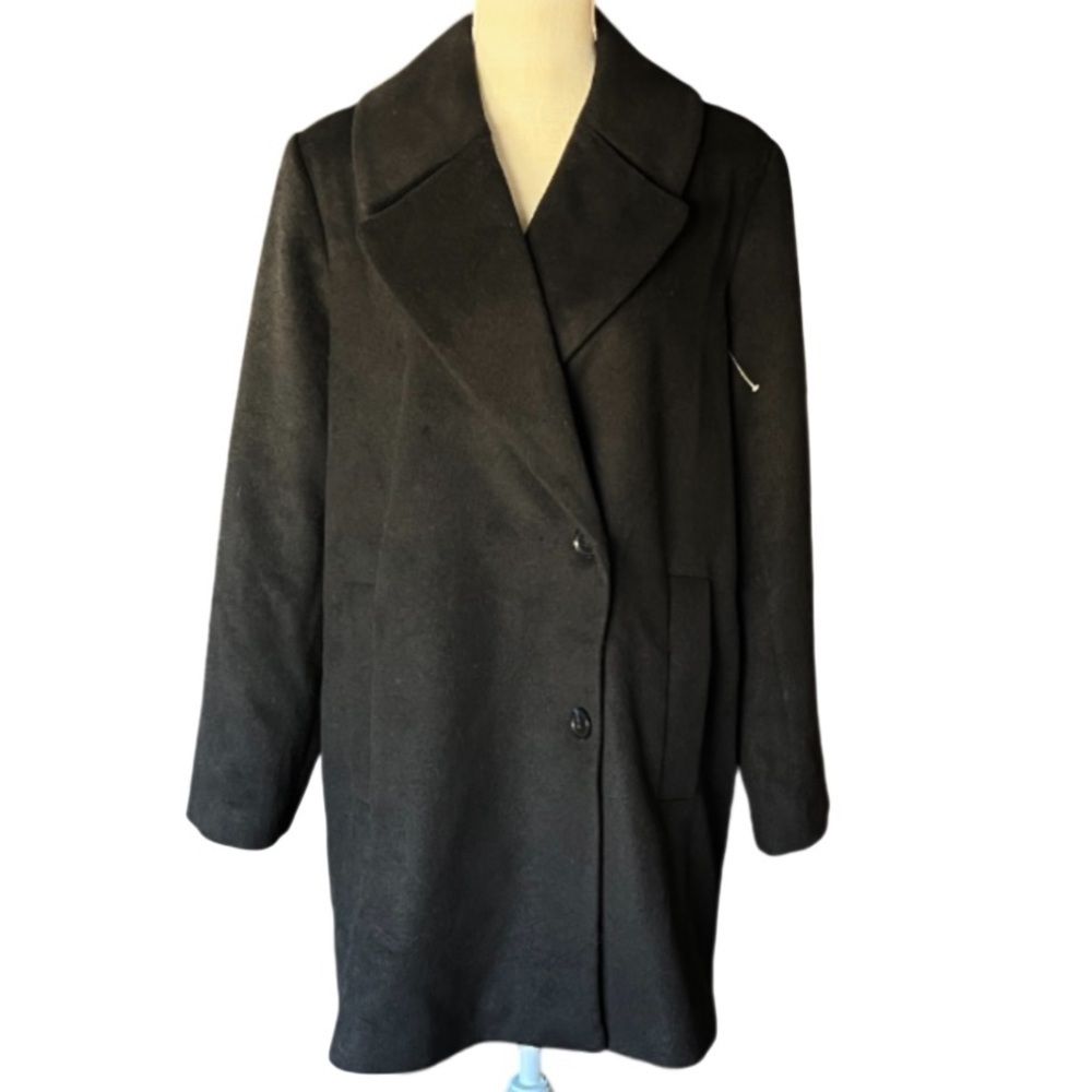 Bernardo Grand Sleek Wool Blend Black Coat - M - Picture 4 of 13